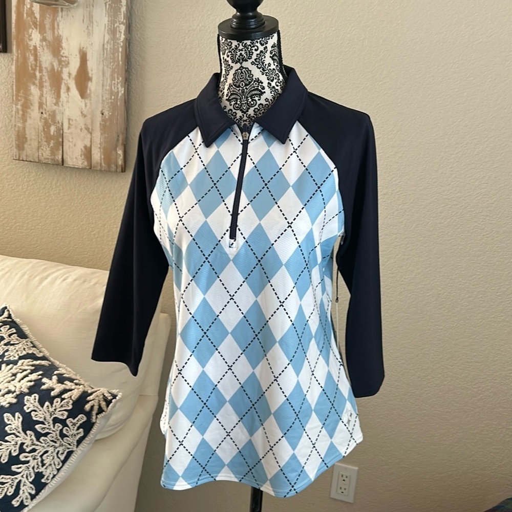 Jofit Blue and White Argyle Women's Top